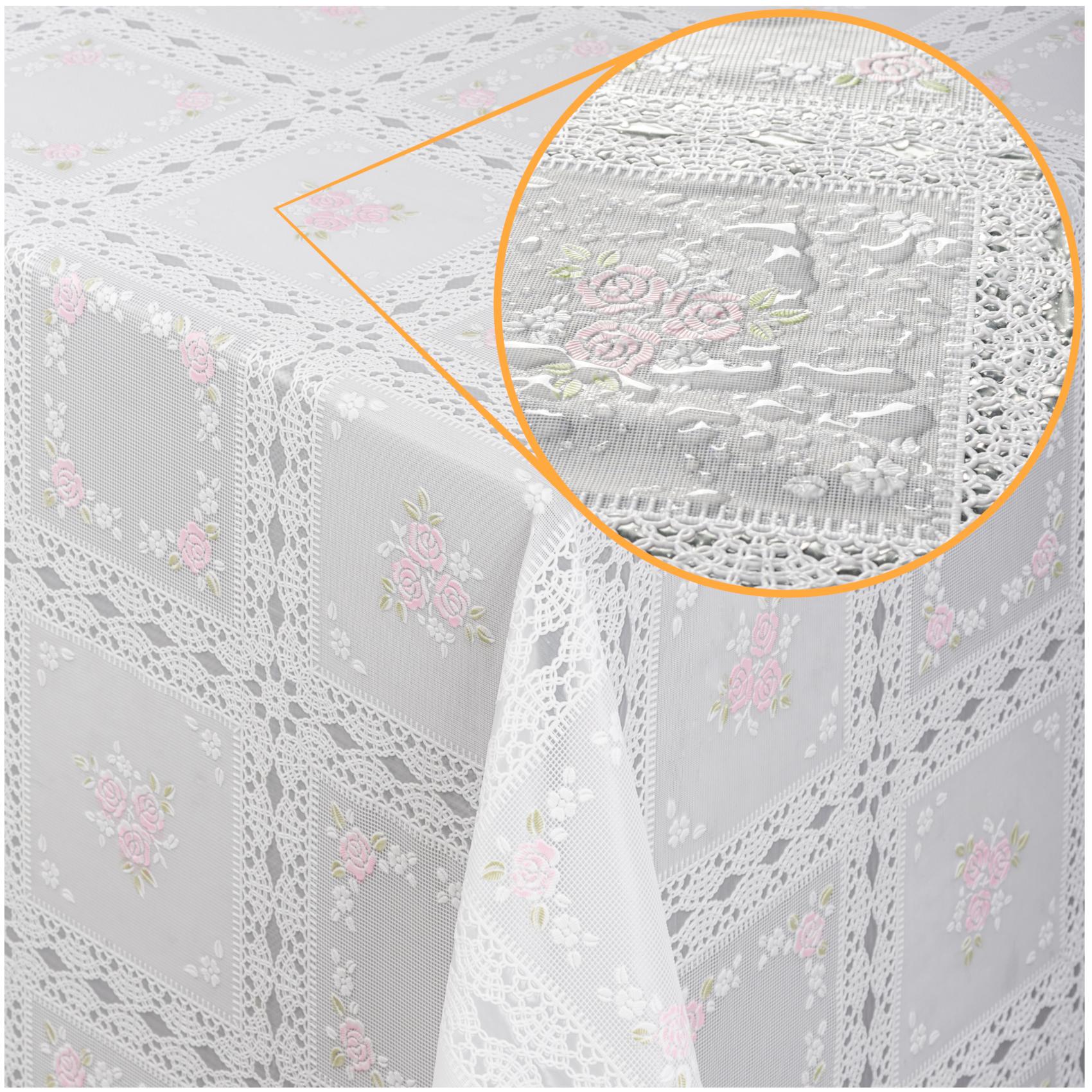 Wachstischdecke - Blumen Karo Rosa/Weiß Anro | Tischdecke