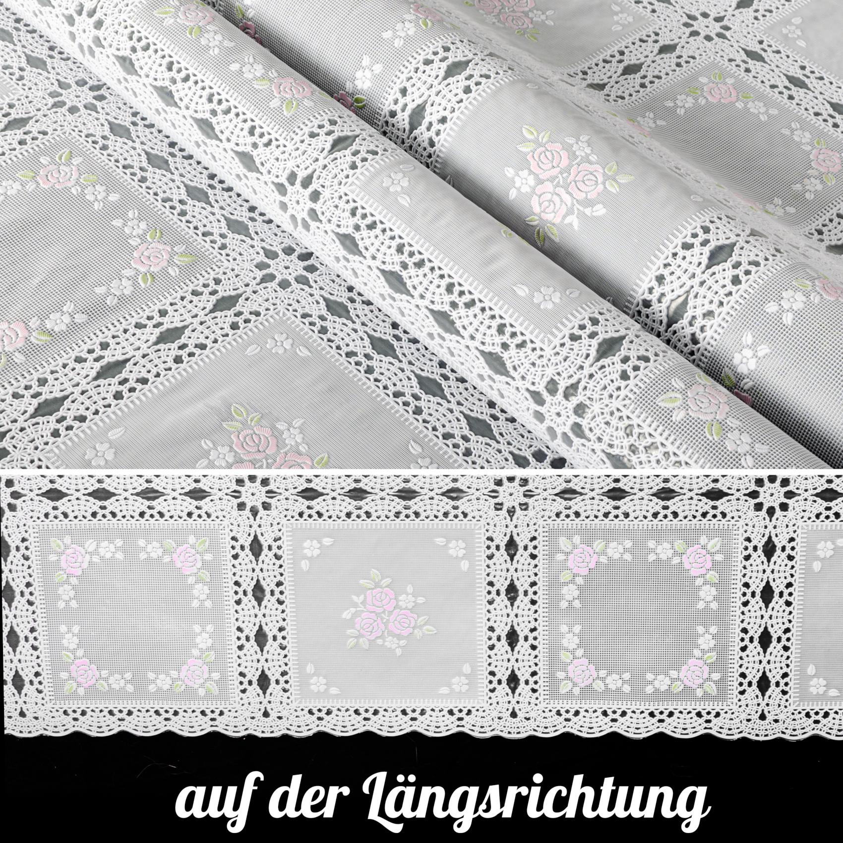 - Anro Karo Wachstischdecke Tischdecke | Blumen Rosa/Weiß
